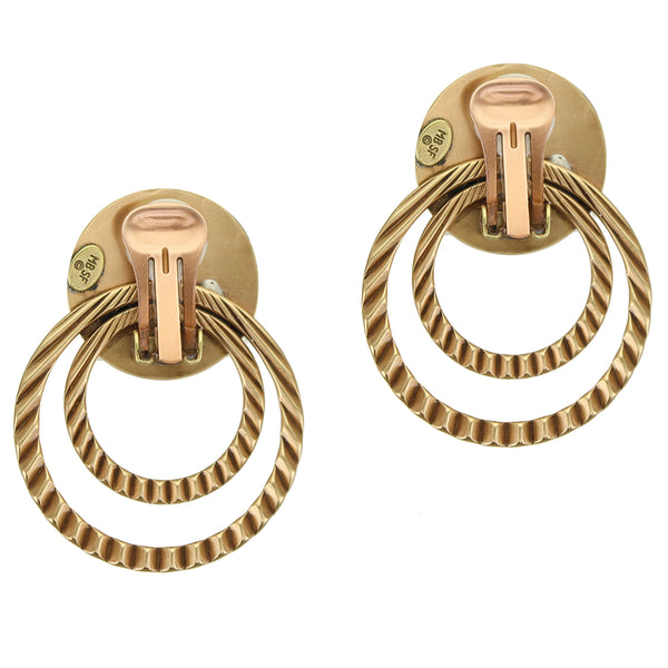 Extra Large Disc with Textured Rings Clip Earring