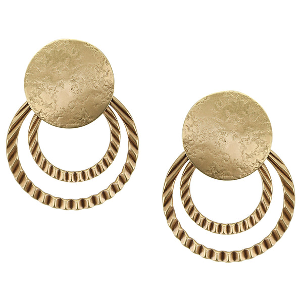Extra Large Disc with Textured Rings Clip Earring