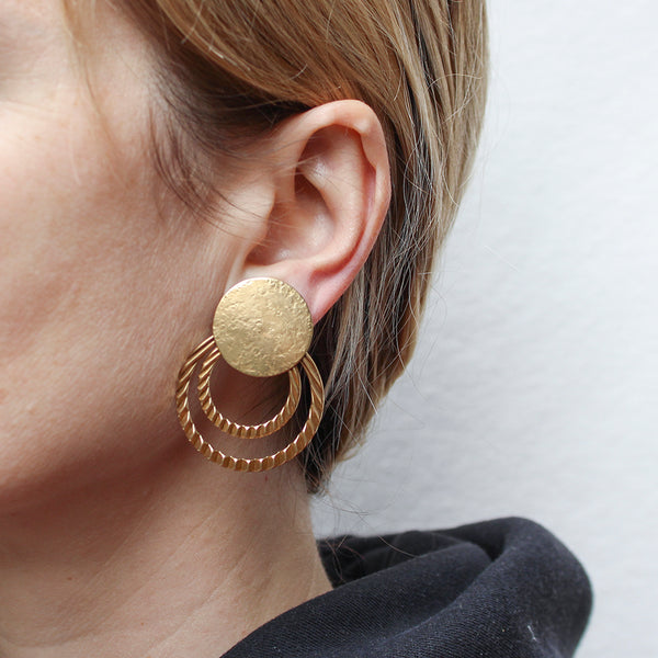 Extra Large Disc with Textured Rings Clip Earring