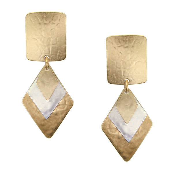 Rectangle with Layered Diamonds Clip or Post Earring