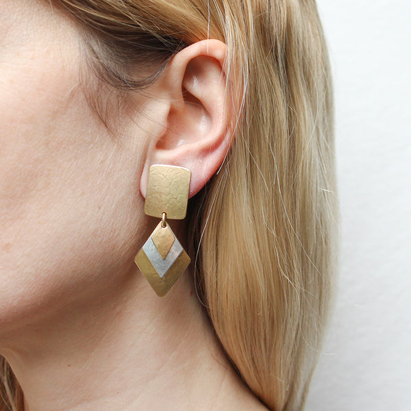 Rectangle with Layered Diamonds Clip or Post Earring