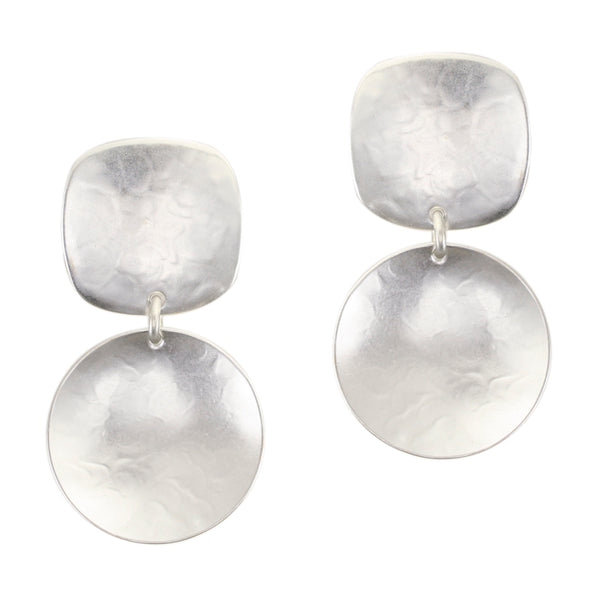 Rounded Square with Dished Disc Clip or Post Earring