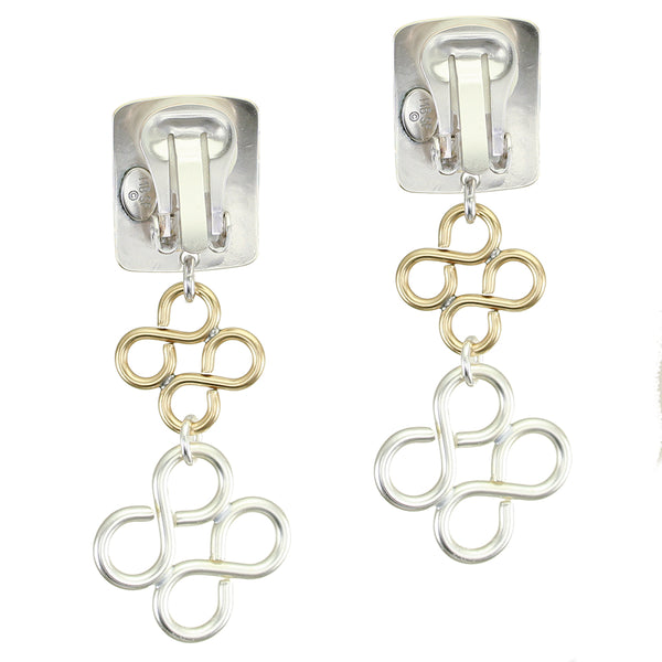Rectangle with Figure-Eights Clip Earrings