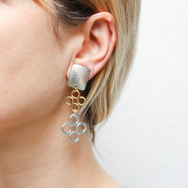 Rectangle with Figure-Eights Clip Earrings