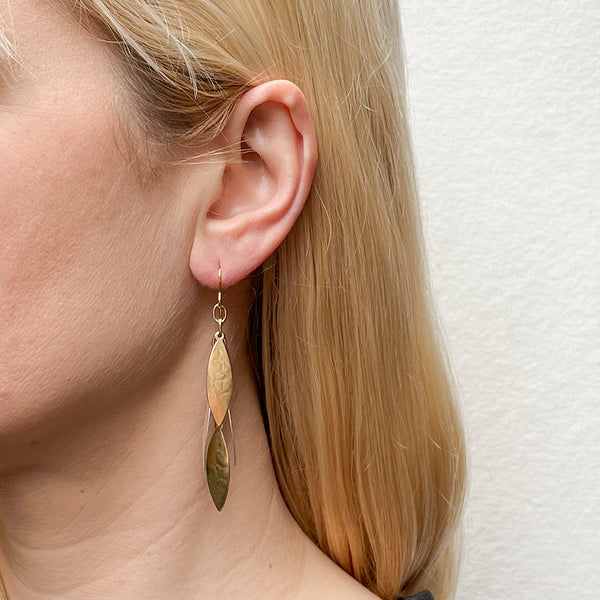 Layered Long Leaves - Necklace and Wire Earrings