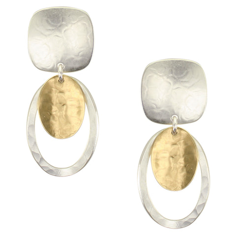 Rounded Square with Oval and Ring Clip or Post Earring