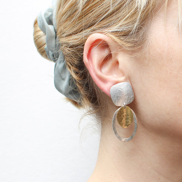 Rounded Square with Oval and Ring Clip or Post Earring