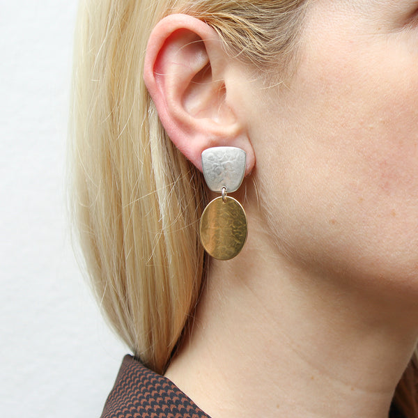 Tapered Square with Dished Oval Clip or Post Earring