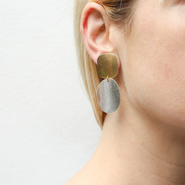 Rounded Rectangle with Dished Oval Clip or Post Earring