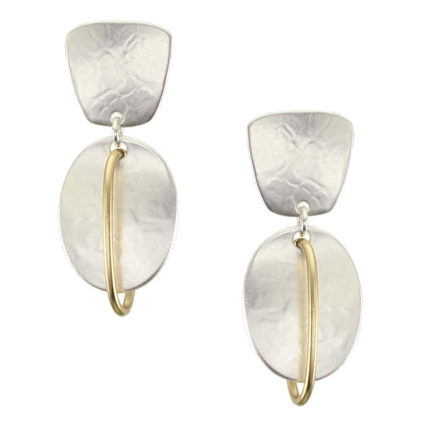 Tapered Square with Medium Oval and Interlocking Ring Clip or Post Earring