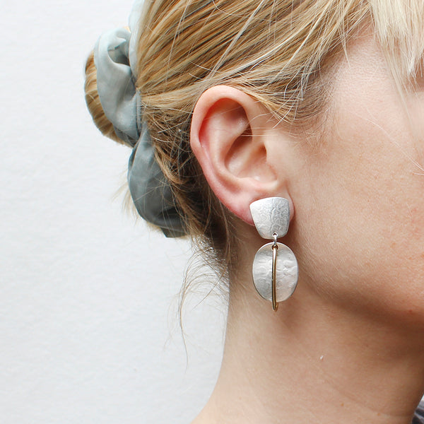 Tapered Square with Medium Oval and Interlocking Ring Clip or Post Earring