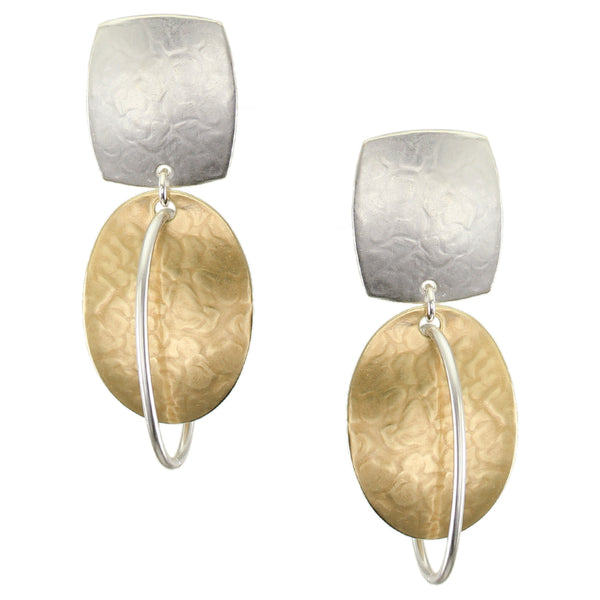 Rounded Rectangle with Large Oval and Interlocking Ring Clip or Post Earring