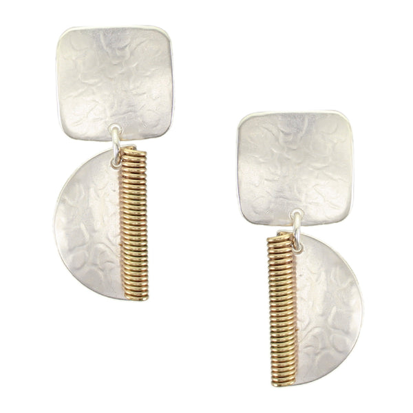 Square with Small Coil and Semi Circle Clip or Post Earring