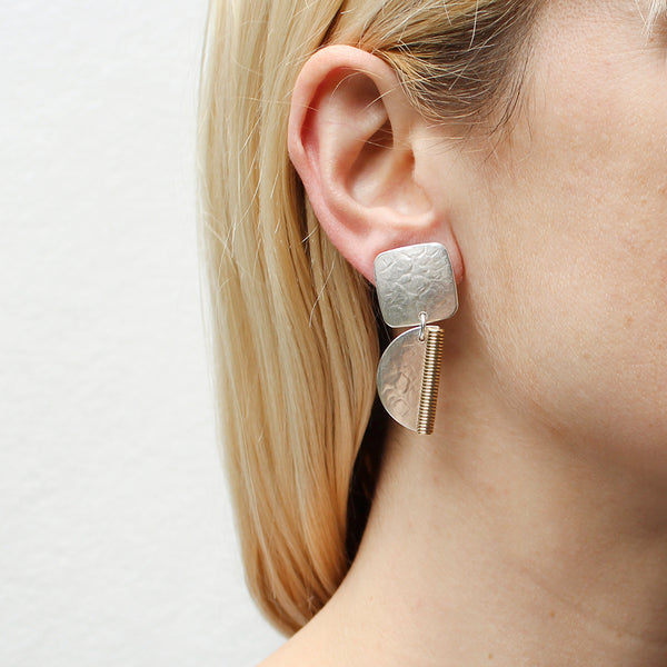 Square with Small Coil and Semi Circle Clip or Post Earring