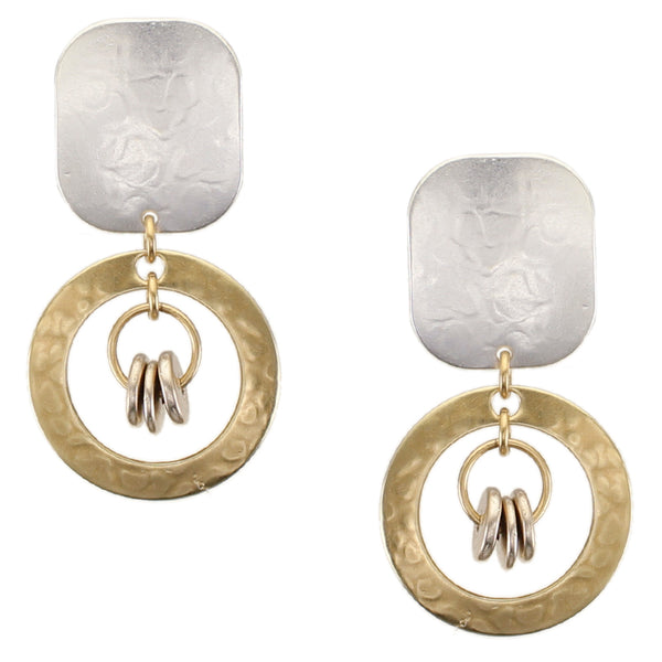 Rounded Rectangle with Ring and Flat Beads Clip or Post Earring