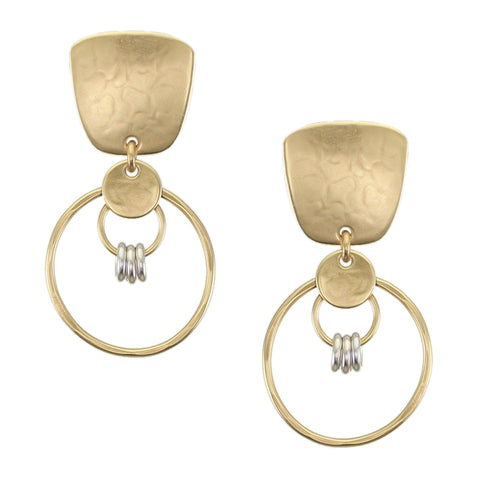 Tapered Square with Disc and Rings Clip or Post Earring