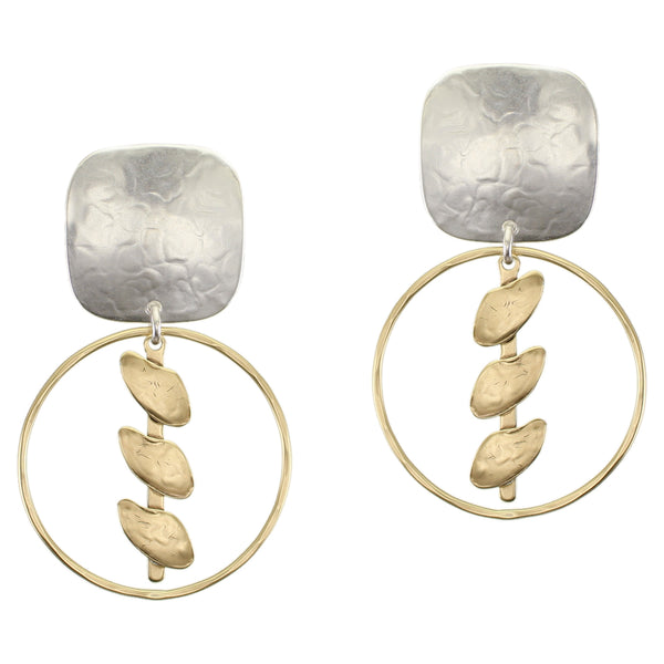 Rounded Square with Ring and Petals Clip or Post Earring