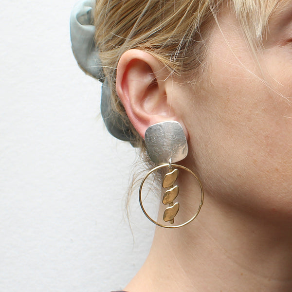 Rounded Square with Ring and Petals Clip or Post Earring