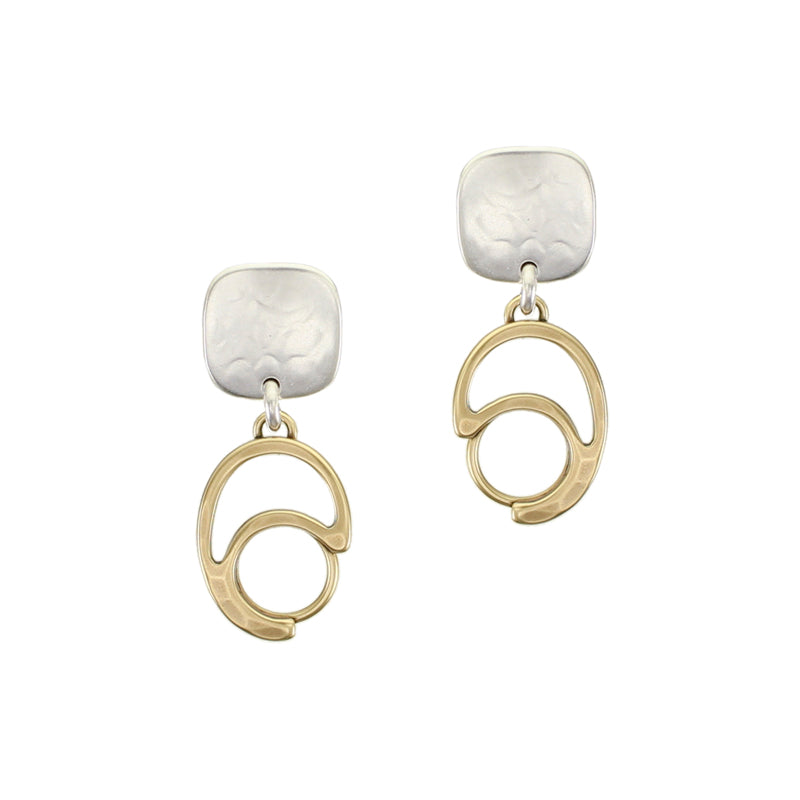 Rounded Square with Swoop and Ring Post Earrings