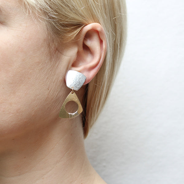 Tapered Square with Medium Wire Wrapped Cutout Triangle Clip or Post Earring