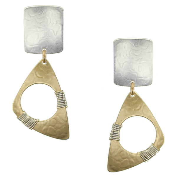 Rectangle with Large Wire Wrapped Cutout Triangle Clip or Post Earring