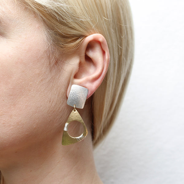 Rectangle with Large Wire Wrapped Cutout Triangle Clip or Post Earring