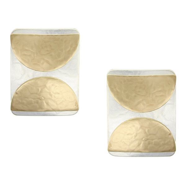 Large Rectangle with Semi Circles Clip or Post Earring