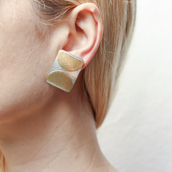 Large Rectangle with Semi Circles Clip or Post Earring