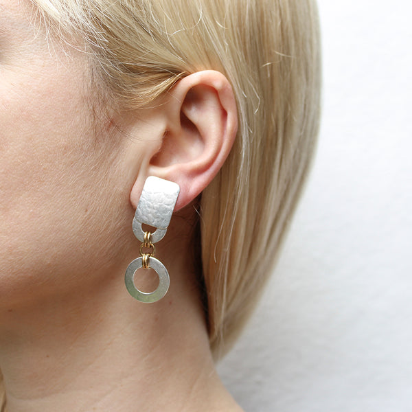 Medium Rectangle with Tiered and Double Linked Tiered Rings Clip or Post Earring