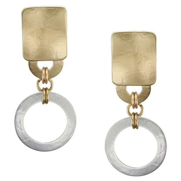 Large Rectangle with Tiered and Double Linked Tiered Rings Clip or Post Earring