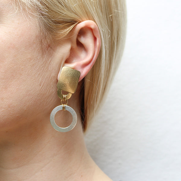 Large Rectangle with Tiered and Double Linked Tiered Rings Clip or Post Earring