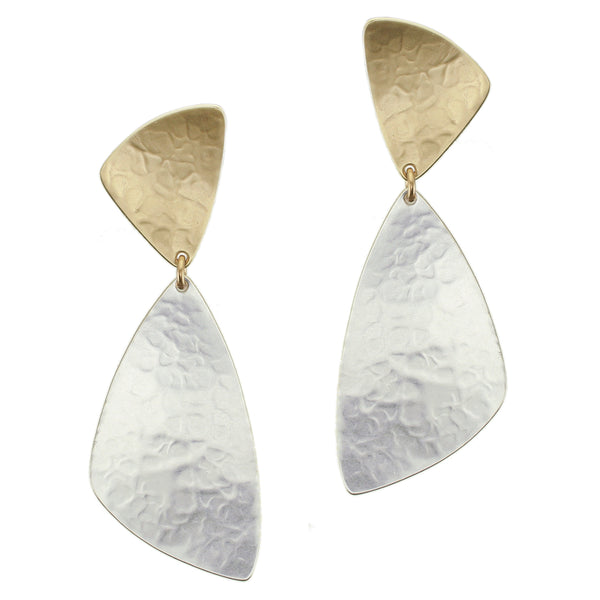 Large Linked and Dished Triangles Clip or Post Earring