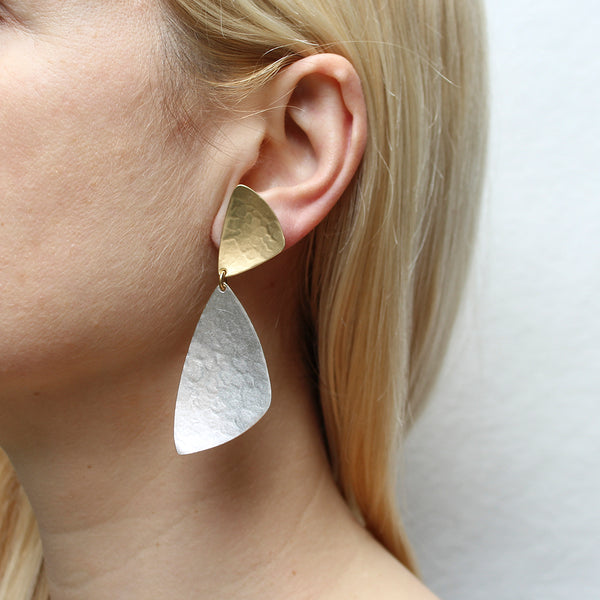 Large Linked and Dished Triangles Clip or Post Earring