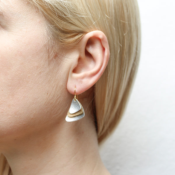 Small Layered and Dished Triangles Wire Earrings