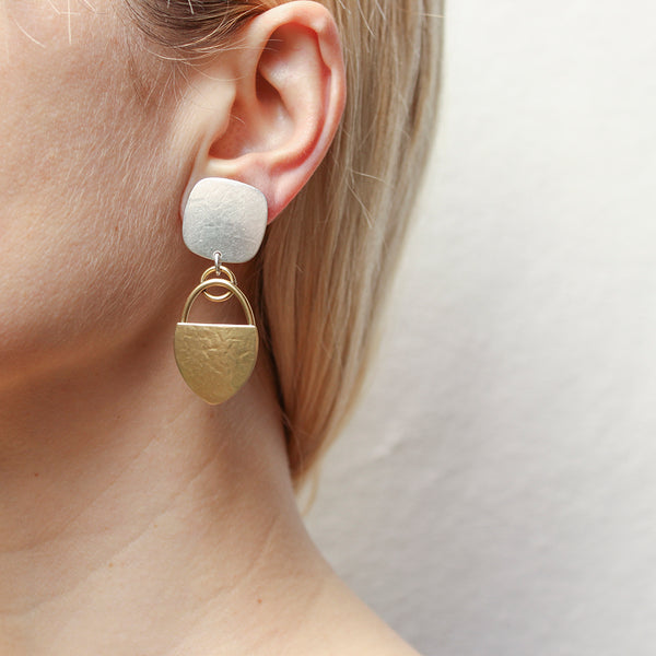 Rounded Square with Half Oval Basket Clip or Post Earring