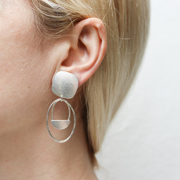 Rounded Square with Oval Ring and Basket Clip or Post Earring