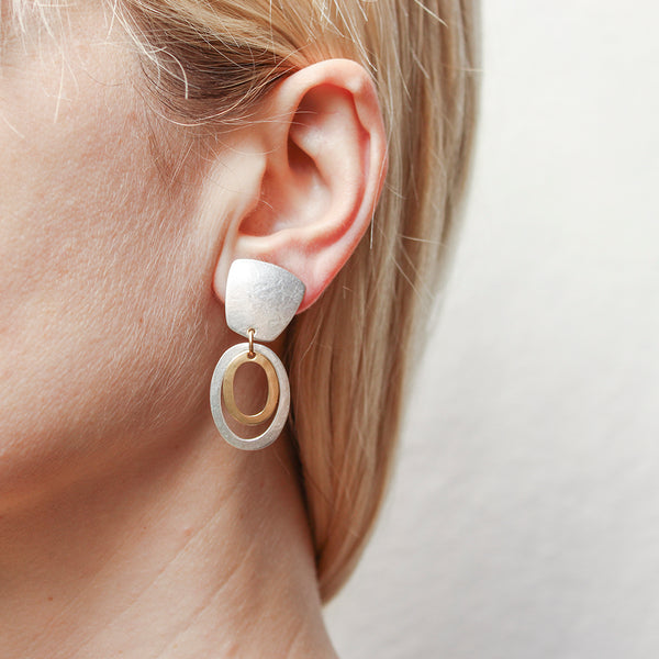 Tapered Square with Oval Frames Clip or Post Earring