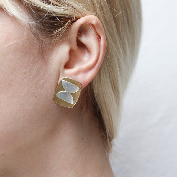 Rounded Rectangles with Semi Circles Clip or Post Earring