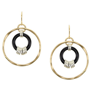 Large Hoop with Black Ring and Accent Rings Wire Earrings