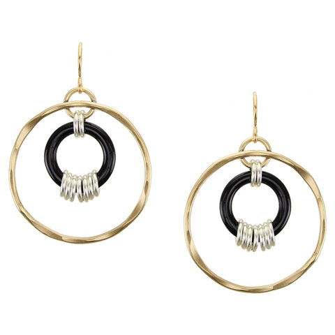 Large Hoop with Black Ring and Accent Rings Wire Earrings