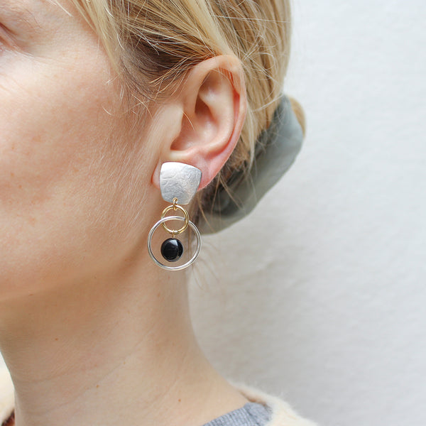 Tapered Square with Interlocking Rings and Bead Clip or Post Earring