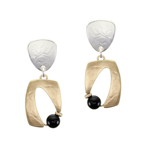 Rounded Triangle with Abstract Crescent with Black Beads Post Earrings