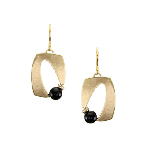 Abstract Crescent with Black Beads Wire Earrings