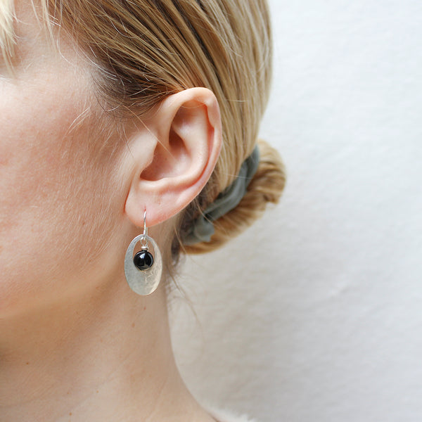 Cutout Oval with Black Bead Wire Earrings