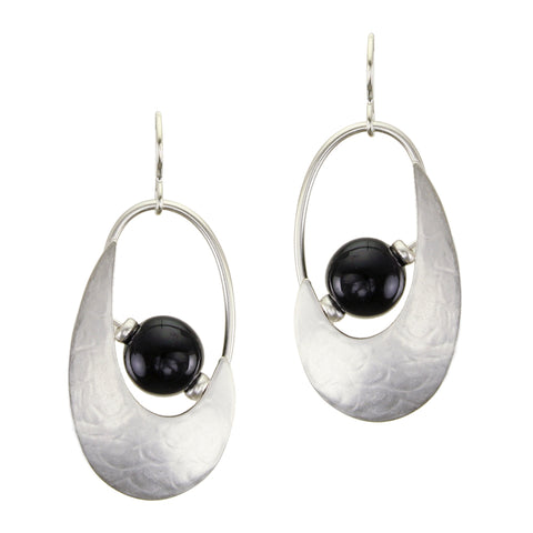 Crescent and Ring with Black Bead Wire Earrings