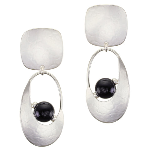 Square with Crescent, Ring, and Black Bead Clip or Post Earring
