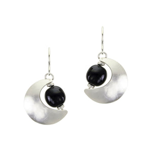 Crescent with Black Bead Wire Earrings