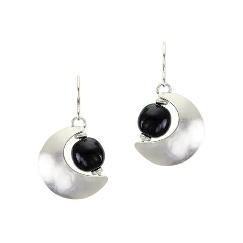 Crescent with Black Bead Wire Earrings