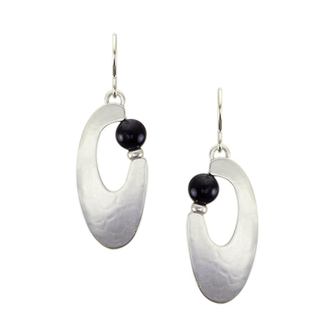 Oval Crescent with Black Bead Wire Earrings