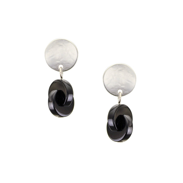 Disc with Interlocking Black Beads Earrings